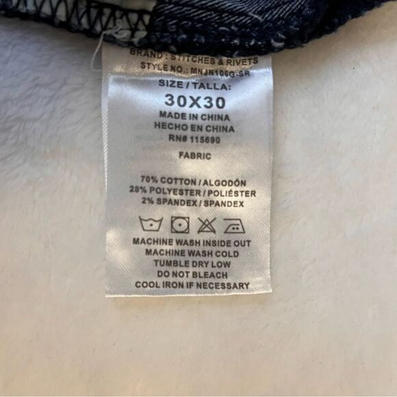 Stitches & Rivets Men's Stretch Distressed Jeans Low Rise Y2K Boot Cut 30/30 - Picture 10 of 11